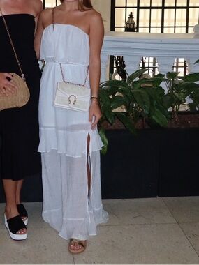 Women’s Strapless White Maxi Dress with Side Slit